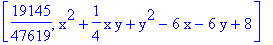 [19145/47619, x^2+1/4*x*y+y^2-6*x-6*y+8]